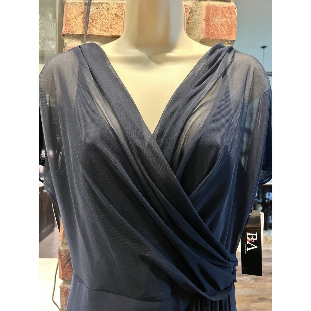 Betsy & Adam Navy Blue Draped-Mesh V-Neck Sheath Dress Sz 4 Mother of the Bride - Picture 6 of 14
